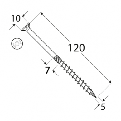 CS 05120 Konstrukcinis varžtas medžiui 5 x 120 - 100 vnt. 1